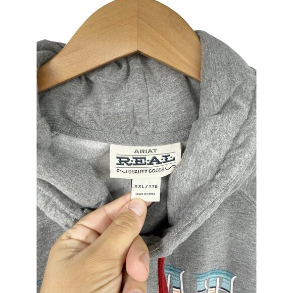 Ariat Women's REAL Crossover Sweatshirt Gray Cowl Neck color Logo Spell Out XXL - Picture 2 of 6